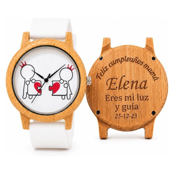 Reloj Madera Bambú Personalizado Mujer Correa Silicona - Grabado Personalizable