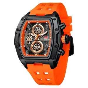 Reloj Mini Focus hombre esfera grande negro y naranja correa de silicona