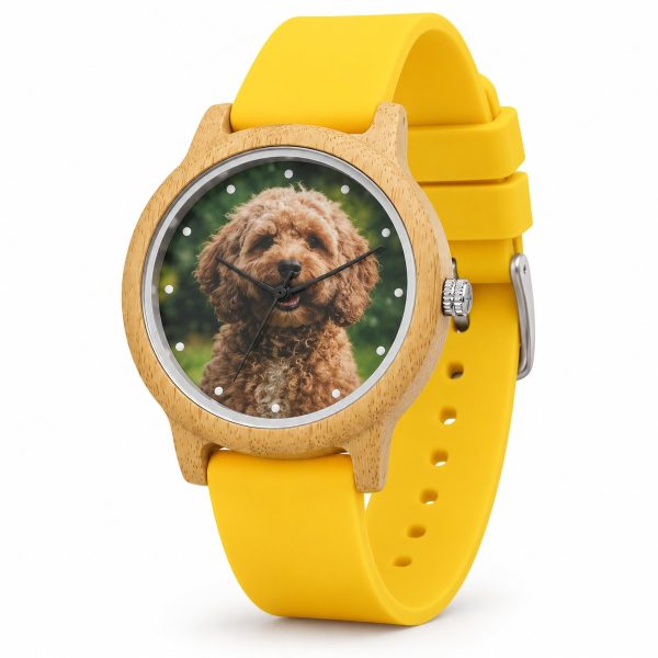reloj perro caniche correa amarillo