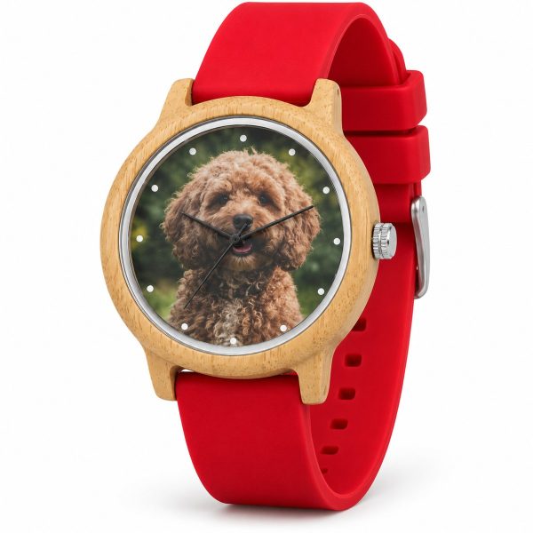 reloj perro caniche correa rojo